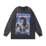 Men Long Sleeve Shirt Rap Character Print Washed and Worn Long Sleeve Bottoming T-shirt for Men and Women