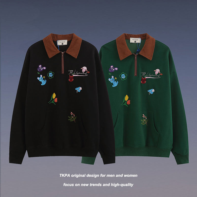 Men Long Sleeve Shirt Letter Polo Sweater Men and Women Vintage Couple Long-Sleeve T-shirt