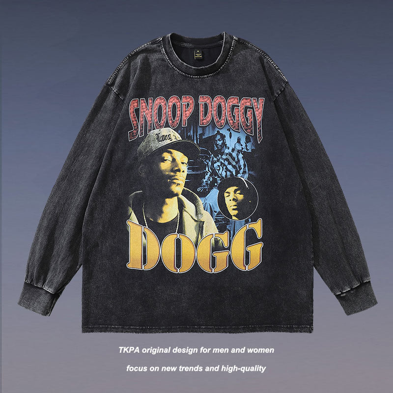 Men Long Sleeve Shirt Printed Washed Long Sleeve T-shirt Men and Women Street