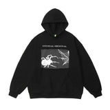 Men Hoodie Trendy Patch Spider Web Hooded Sweater Men's Autumn and Winter Long Sleeve Loose