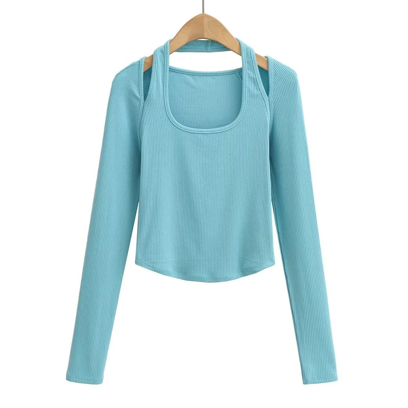 Women's T-Shirt Top Women's Slim-Fit Short Knitted T-shirt