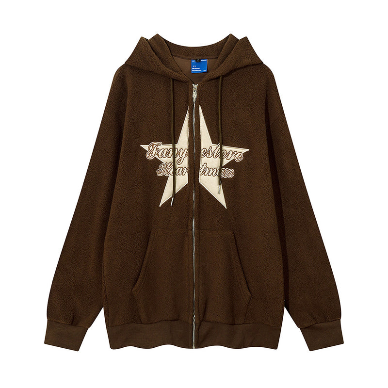 Men Hoodie Winter Hooded Jacket Men's Vibe Paste Cloth Embroidery Five-Pointed Star