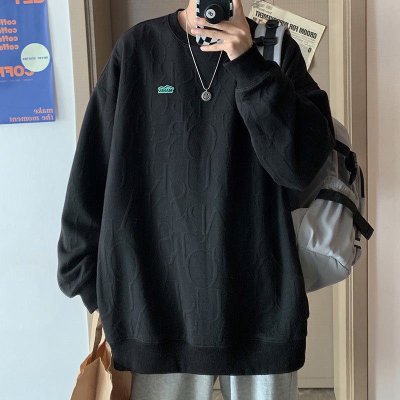 Men Hoodie round Neck Sweater Men's Spring and Autumn Loose Trendy Hip Hop Jacket