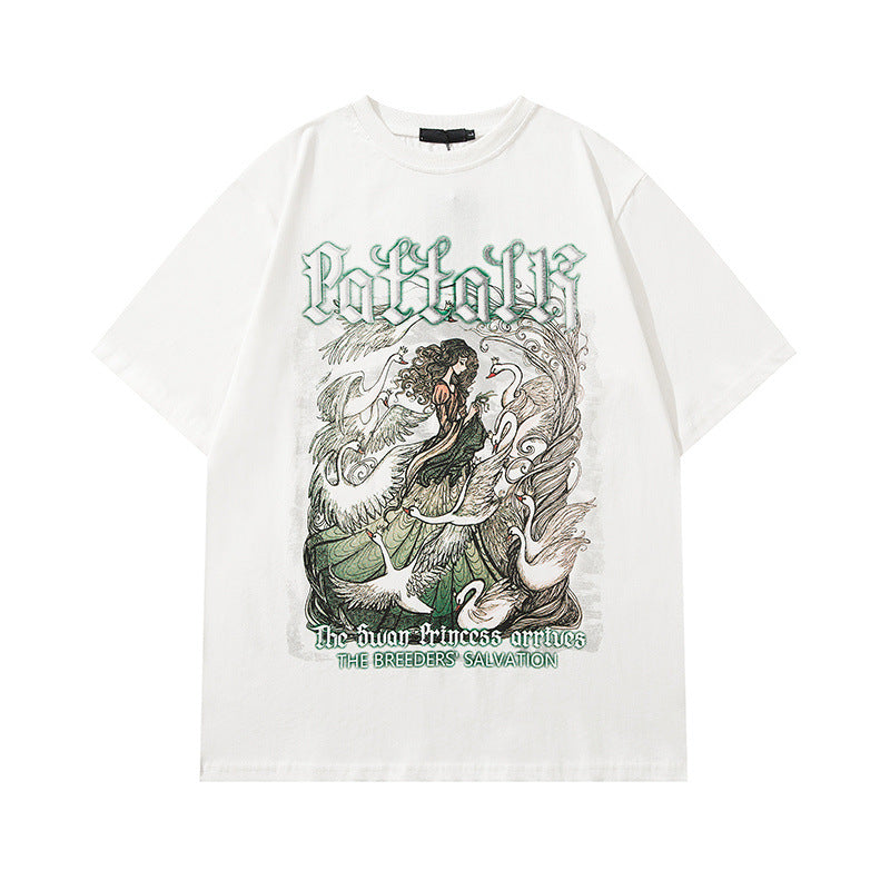 Men T Shirt Printed Short-Sleeved T-shirt Men and Women Street Loose Couple