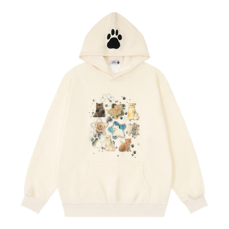 Men Hoodie Animal Kitten Printed Hoodie Male Spring and Autumn Leisure Long Sleeve Sports