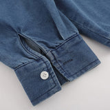 Men Long Sleeve T Shirt Vintage Cartoon Embroidered Denim Long Sleeve Shirt Men's Loose Lapels Shirt