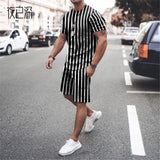 Men Co-Ords Black and White Striped Men's Suit Fashion Short Sleeve Shorts
