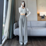 Palazzo Pants Gray Sports Pants for Women Spring Summer Autumn Drape Casual Straight-Leg Slimming Sweatpants