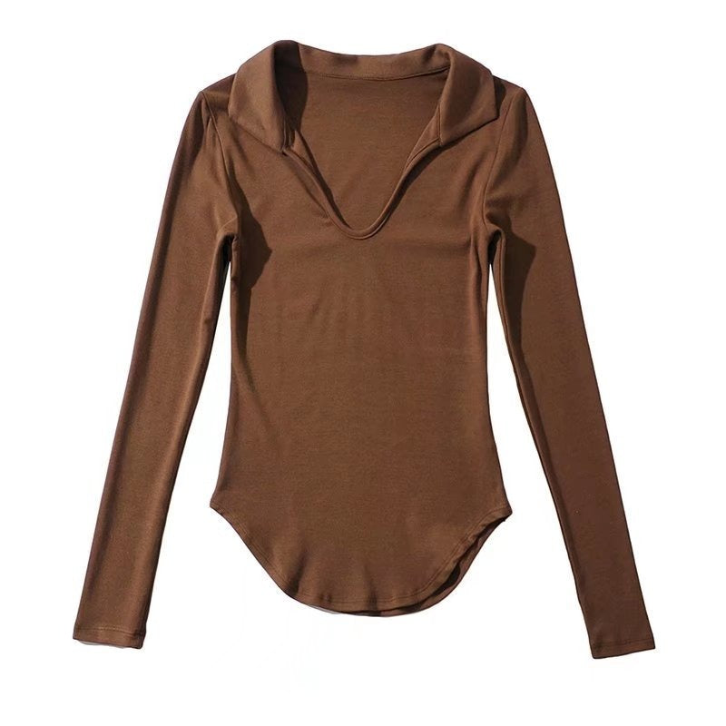 Women T-Shirt Autumn Long Sleeve Lapel V-Shaped Women's T-shirt