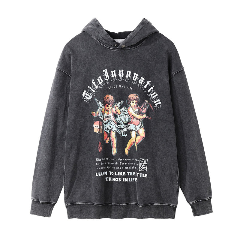 Men Hoodie Printed Hoodie Men's Loose Worn Washed Old