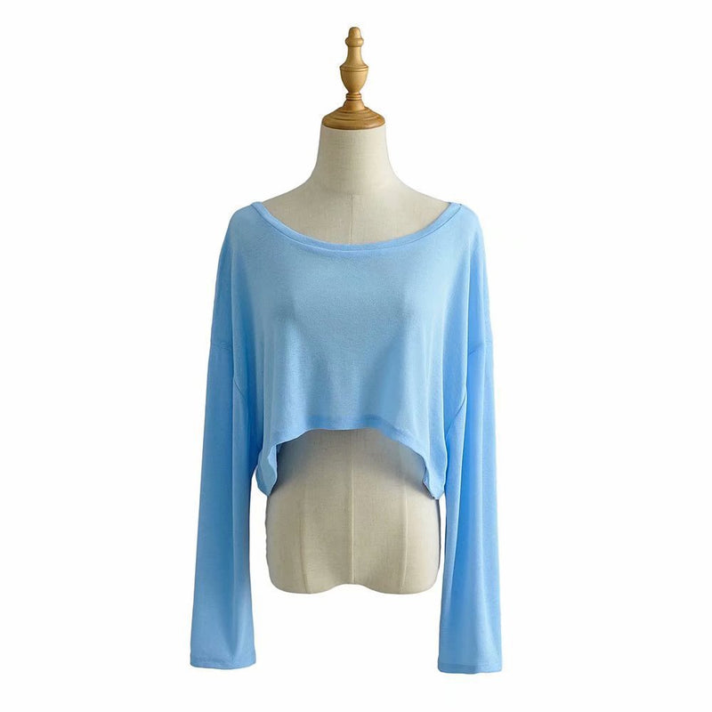 Women T-Shirt Loose Long Sleeve Short Top round Neck