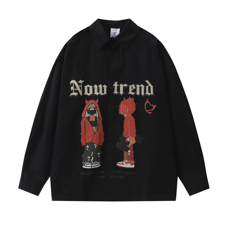 Men Long Sleeved T Shirt Printed Long Sleeve Shirt Men Spring and Autumn Loose Casual Outerwear Coat Shirt