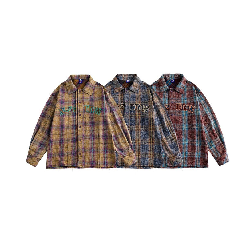 Unisex Jacket Autumn Affixed Cloth Embroidered Plaid Shirt Women's Clothing