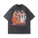 Men T Shirt Vintage Vintage Portrait Printing Washed and Worn Short Sleeve T-shirt Men