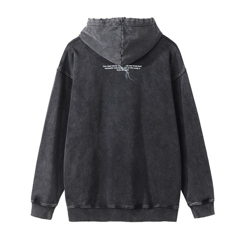 Men Hoodie Printed Hoodie Men's Loose Long Sleeve Washed Old Broken Hooded Top
