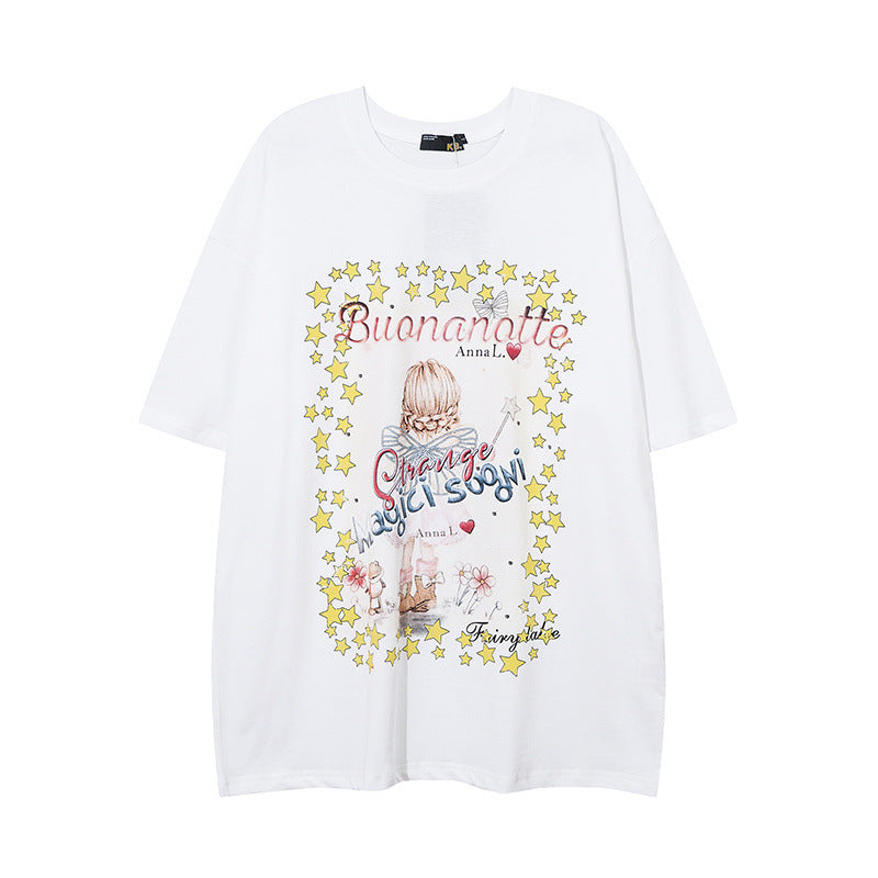 Men T Shirt Hip Hop Cartoon Short Sleeve T-shirt Men and Women Loose
