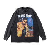 Men Long Sleeve Shirt Hip Hop Vintage Long Sleeve T-shirt Men and Women Retro Washed and Worn