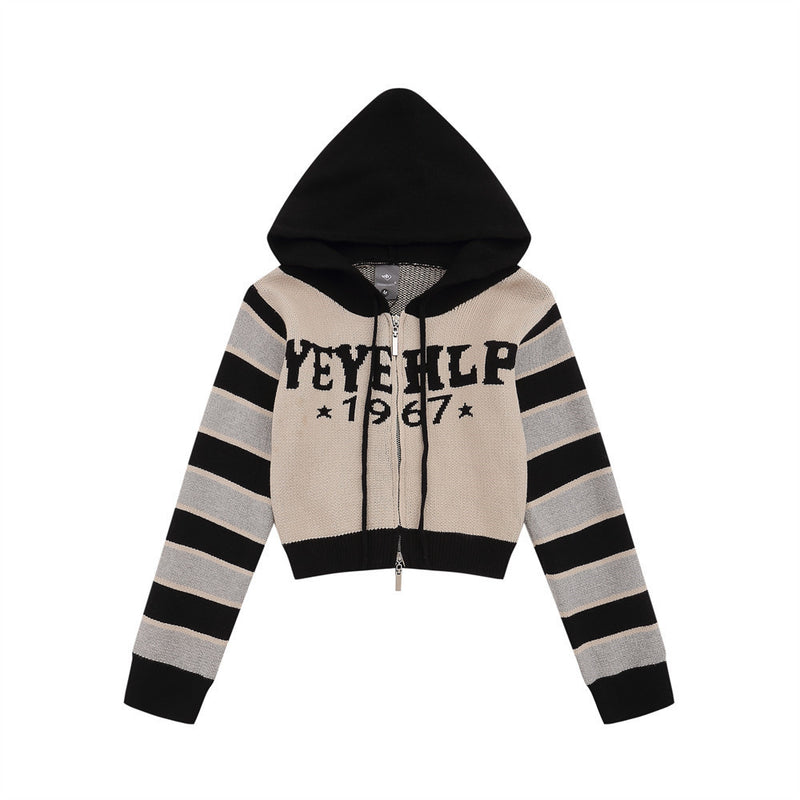 Women Sweater Short Hood Knitted Autumn Casual Zipper Sweater