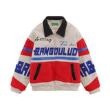 Men Cotton Mixed Jacket Coat Racing Suit Men's Winter Cotton Padded Stitching Embroidery Letters Polo Collar Jacket