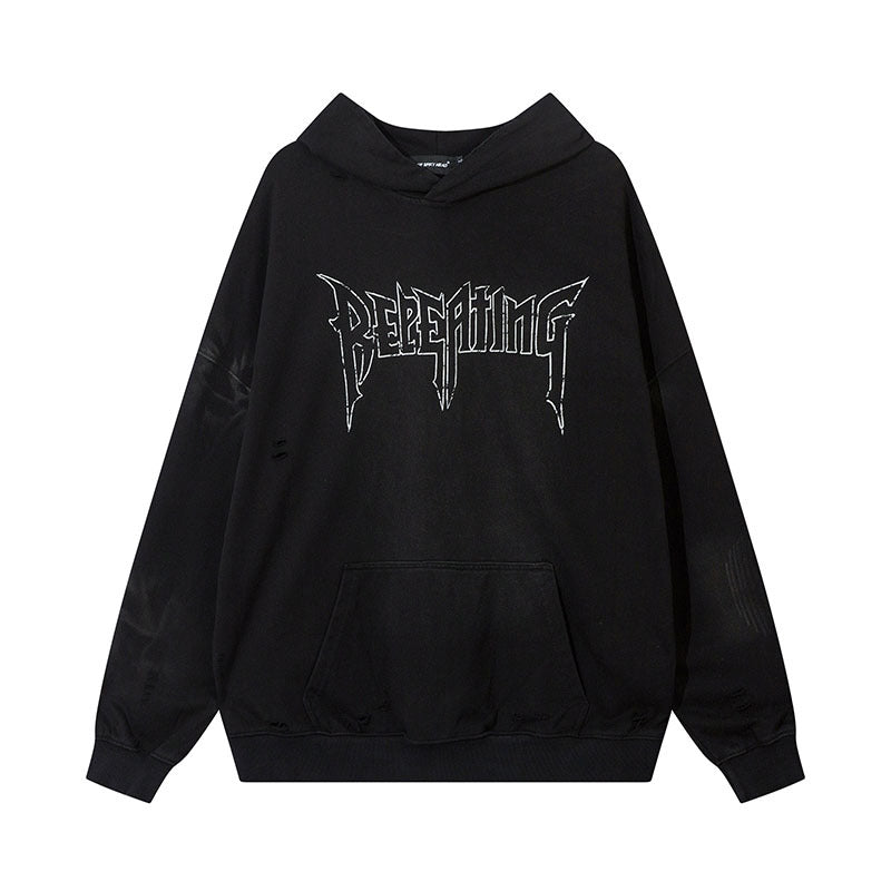 Unisex Vintage Hoodie Embroidery Washed Old Pullover