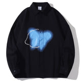 Men Long Sleeve T Shirt Ins Printed Long Sleeve Shirt Trendy Loose Lapels Shirt