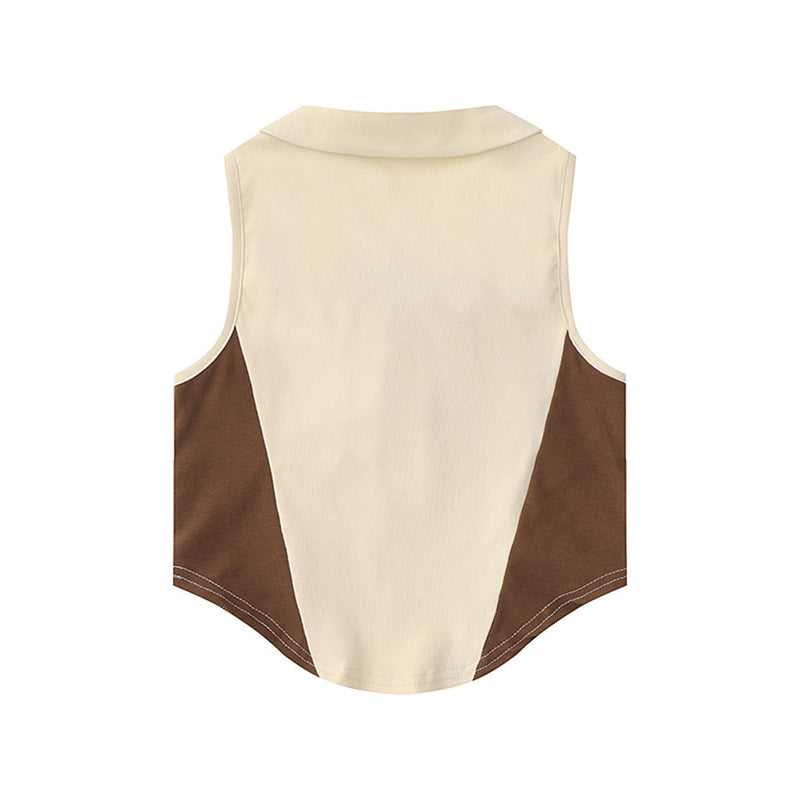 Women Vest Polo Collar Lace Color Block Vest Women's Summer Sleeveless Top