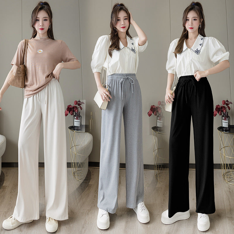 Palazzo Pants Casual Korean Style Loose Wide-Leg Pants for Students Drape Knit