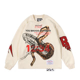 Men Fleece Lined Hoodie Print Sweaters Menswear Loose Pullover Top Ins American Style