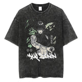 Hip Hop Streetwear Japanese Anime Graphic T Shirt Washed