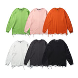 Men Hoodie Vibe Style Solid Color Simple Ripped Sweater Long Sleeve Loose round Neck Pullover Bottoming Shirt