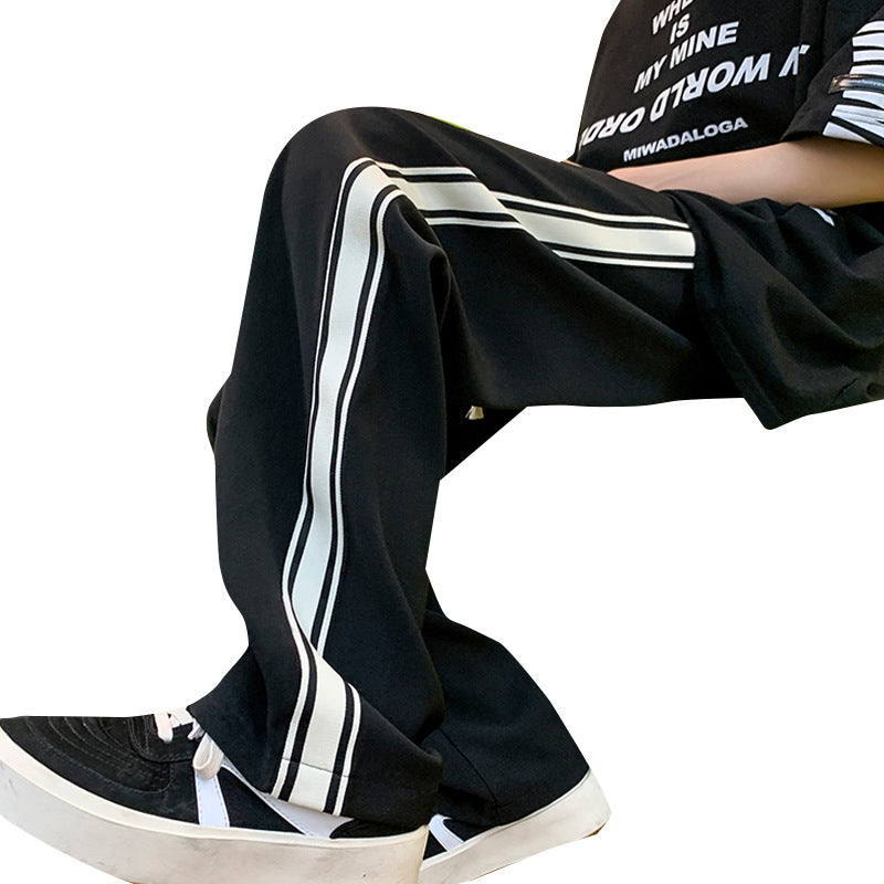 Men Sweatpants Ice Silk Leggings Striped Mopping Casual Trend All-Matching Straight
