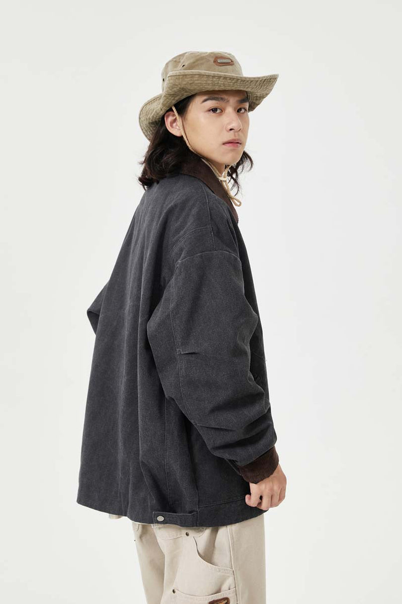 Unisex Jacket Autumn Contrast Color Canvas Coat Women's Clothing