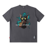 Men T Shirt Amekaji Vintage Printed Pure Cotton Loose Short Sleeve T-shirt for Men and Women