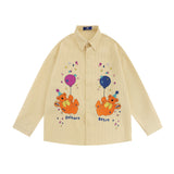 Men Long Sleeved T Shirt Embroidered Long Sleeve Shirt Boys Loose Casual Jacket Lapel Shirt Ins