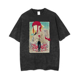 T-shirt retro vintage washed print anime chainsaw