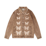 Men Denim Jacket Washed Distressed Butterfly Printed Denim Men Spring and Autumn Jacket
