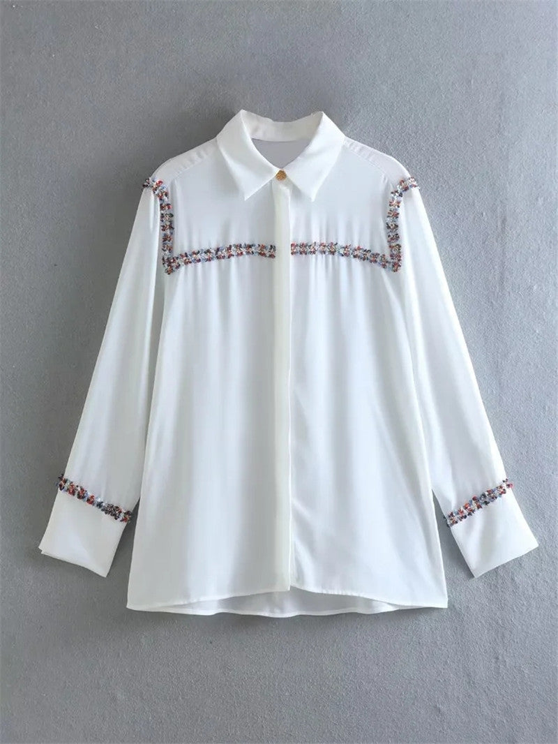 Women T-shirt Fall Women's Clothing Stitching Lapel Long Sleeve Shirt