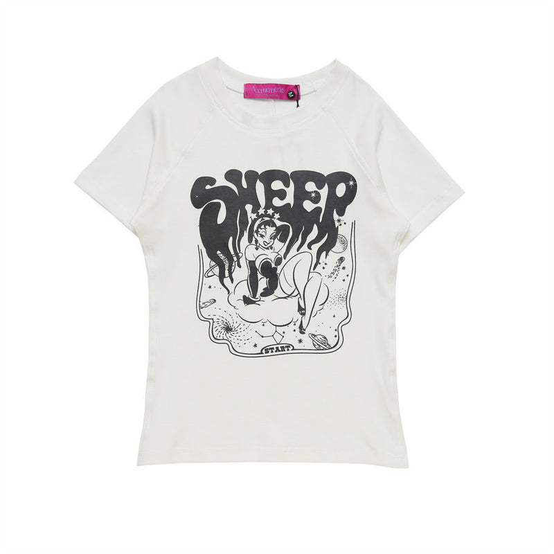 Women T-shirt Printed Short-Sleeved T-shirt Women's Summer round Neck Slim Fit