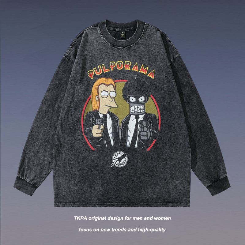 Men Long Sleeve Shirt Men's Distressed Loose Bottoming T-shirt
