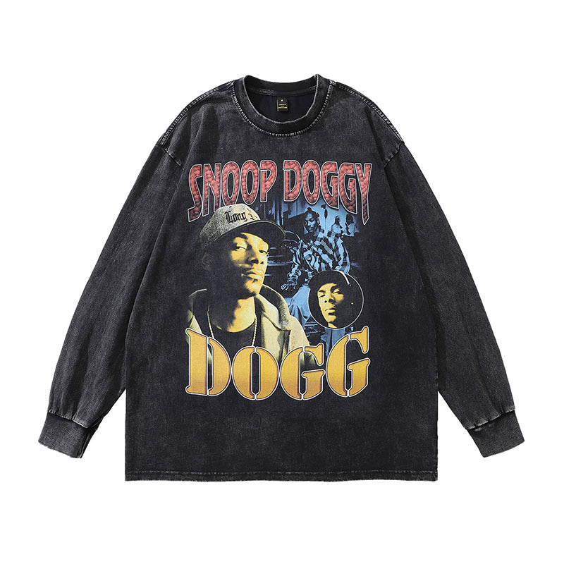 Men Long Sleeve Shirt Printed Washed Long Sleeve T-shirt Men and Women Street