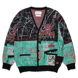 Graffiti Bomber Jacket Pure Cotton Yarn V-neck Knitted Cardigan