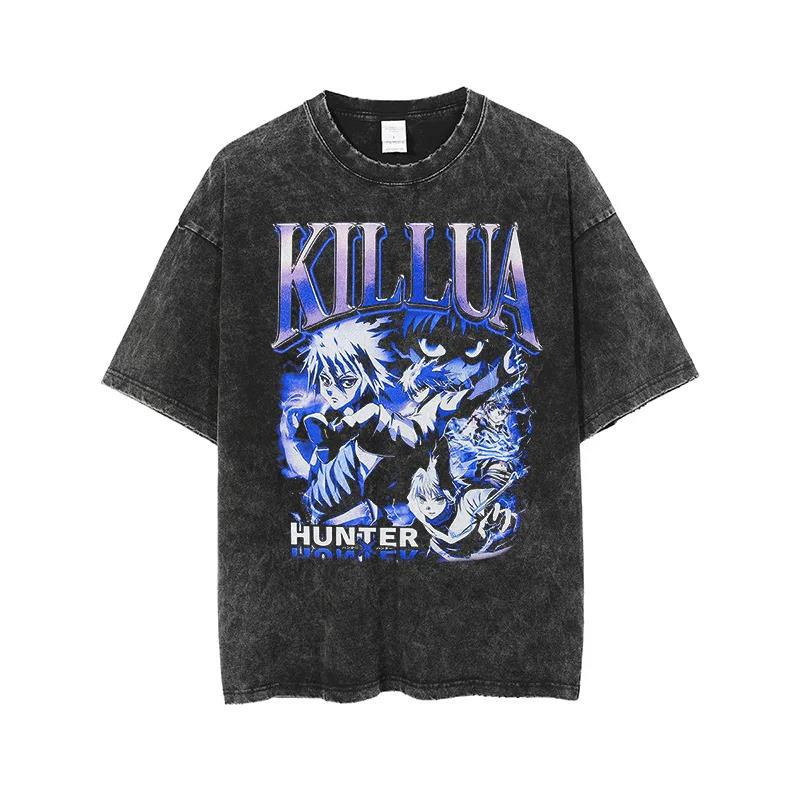 Killua Zoldyck T-shirts Men Streewear Vintage Washed