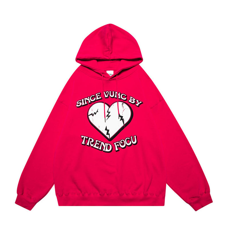 Men Hoodie Hooded Sweater Men's Autumn and Winter Clothing Heart Printing Loose