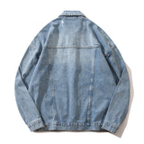 Men Denim Jacket Washed and Worn Denim Jacket Men Vibe Casual Denim Baggy Coat