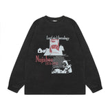 Men Long Sleeve Shirt Vintage Printed Distressed Casual Long Sleeve Bottoming Men