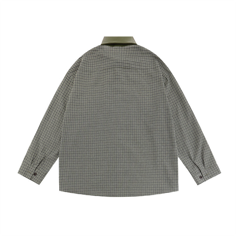 Men Long Sleeved T Shirt Vintage Plaid Long Sleeve Shirt Ins Bear Embroidery Pocket Casual Shirt