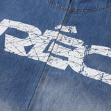 Men Denim Jacket Hooded Denim Hoodie Men's Contrast Color Letter Printed Jacket Sweater