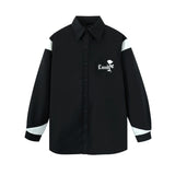 Men Long Sleeved T Shirt Color Matching Stitching Embroidered Letter Long Sleeve Lapel Shirt Men Ins