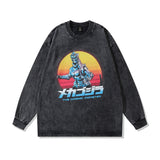 Men Long Sleeve Shirt Fun Printing Washed and Worn Long Sleeve T-shirt Men and Women Hip Hop