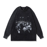 Men Long Sleeve Shirt Vintage Washed Long Sleeve T-shirt West Coast Hiphop Sweater Men